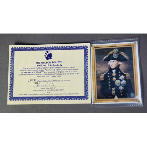 37 - ‘THE NELSON SOCIETY’ LIMITED EDITION BATTLE OF TRAFALGAR COMMEMORATIVE GILT BRONZE MEDAL, (83/200), ... 