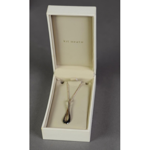 399 - KIT HEATH TEAR SHAPED PENDANT, on silver fine chain necklace, in case; Carrick Jewellery, Glasgow, ‘... 