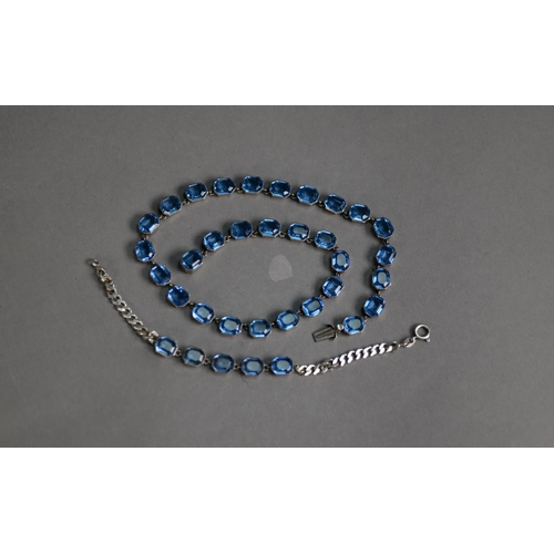 463 - SILVER NECKLACE with blue paste set oblong links and MATCHING BRACELET (925 mark)