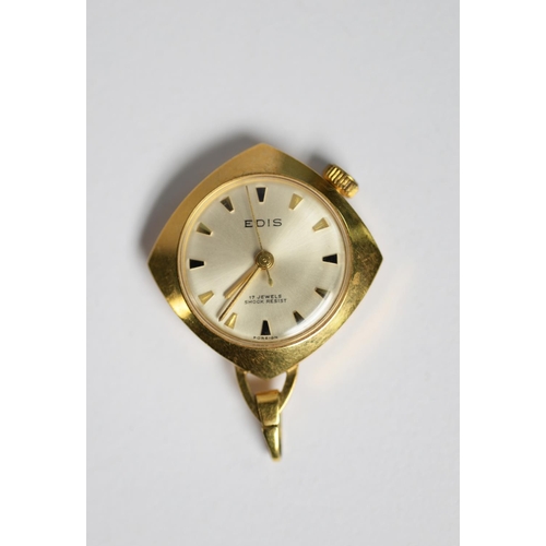 482 - LADY'S EDIS ROLLED GOLD FOB OR PENDANT WATCH with 17 jewels movement, circular silvered dial with ba... 