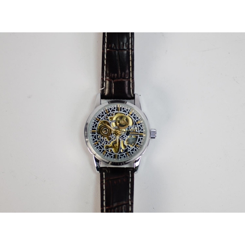 483 - GENT'S MIRTELLO WRISTWATCH with mechanical movement, the works visible through the glass back and fr... 