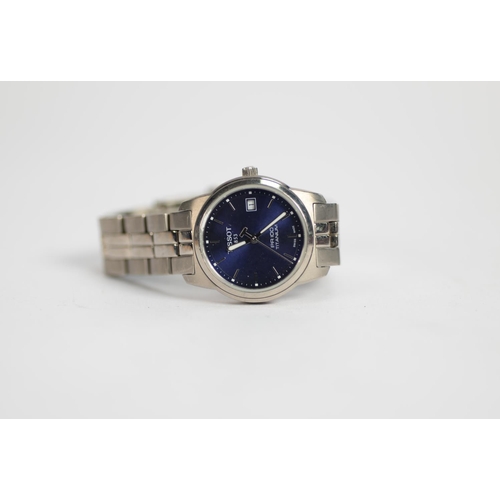 484 - LADY'S TISSOT PR100 TITANIUM QUARTZ STAINLESS STEEL WRISTWATCH, the blue circular dial with batons, ... 