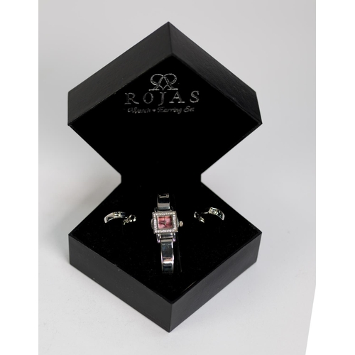 486 - ROJAS LADY'S QUARTZ WATCH AND EARRING SET, in associated case’ lady’s Smith’s bracelet watch with 7 ... 