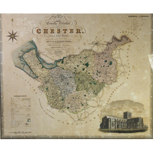 350 - E. & J. GREENWOOD, ANTIQUE MAP 'CHESTER' (Cheshire) published 1830 with illustration of Chester ... 