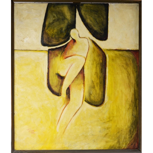 69 - COLIN JELLICOE (1942-2018)OIL ON BOARD Semi abstract reclining nude Signed and dated 1966 28” x 23 ½... 