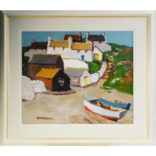 104 - DONALD McINTYRE (1923-2009) 4OIL ON BOARD ‘Cornish Village No1 (Porthallow)’ Signed, titled to stick... 