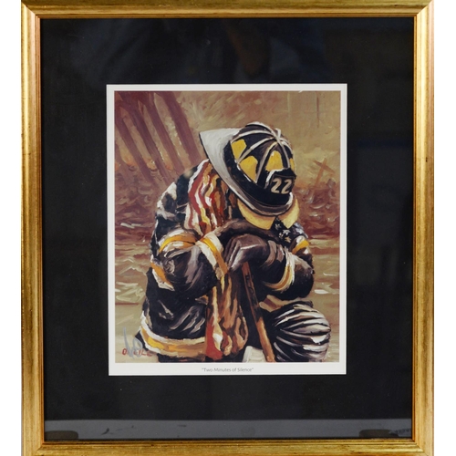 127 - PETER O’NEIL (b.1955) ARTIST SIGNED LIMITED EDITION COLOUR PRINT‘Two Minutes of Silence’ firefighter... 