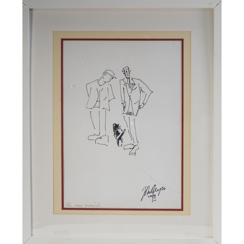 157 - JOHN THOMPSON 1924-2011) BLACK FELT TIP PEN DRAWING‘The New Arrival’ Signed and monogrammed, titled ... 