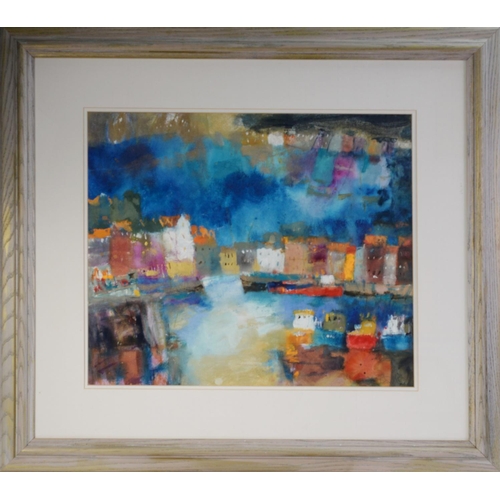 3 - CAROLINE BAILEY (b.1953) MIXED MEDIA Harbour and town Signed 17 ½” x 21” (44.4cm x 53.3cm)... 