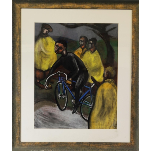 94 - ATTRIBUTED TO THEODORE MAJOR (1908-1999)PASTEL The Cyclist Unsigned, supplied with a copy of a lette... 