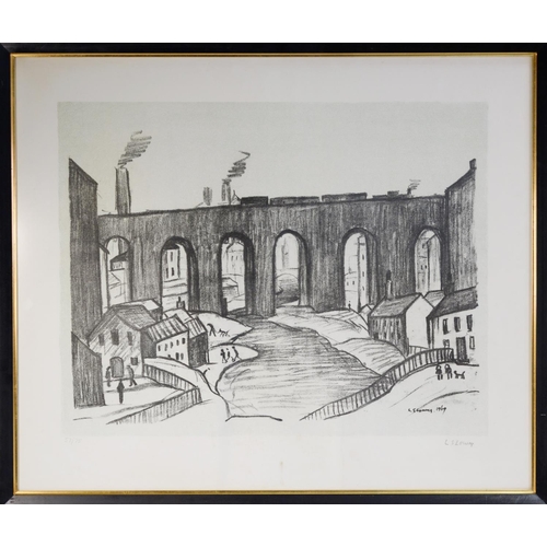 83 - LAURENCE STEPHEN LOWRY (1887-1976)ARTIST SIGNED LIMITED EDITION BLACK AND WHITE LITHOGRAPH‘The Viadu... 