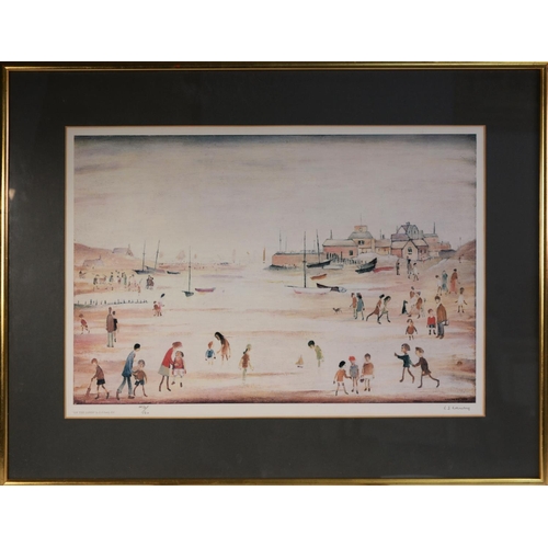 86 - LAURENCE STEPHEN LOWRY (1887-1976)ARTIST SIGNED LIMITED EDITION COLOUR LITHOGRAPH ‘On the Sands’ (43... 