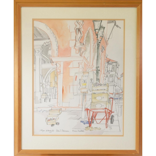 75 - COLIN TREVOR JOHNSON (b.1942) PENCIL AND WATERCOLOUR‘Venice Market’ Signed, titled and dated 1.45pm ... 