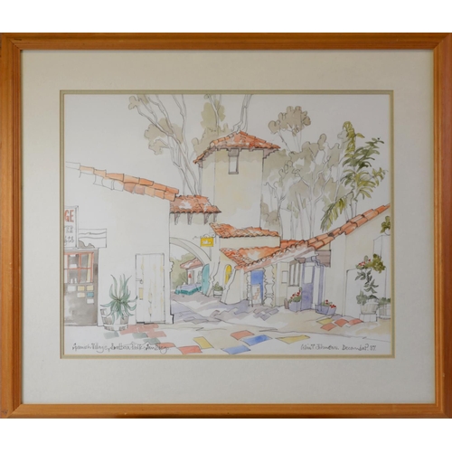 77 - COLIN TREVOR JOHNSON (b.1942) PENCIL AND WATERCOLOUR ‘Spanish Village, Balboa Park, San Diego’ Signe... 