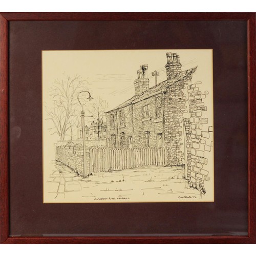 154 - JOE SPARKS (TWENTIETH CENTURY) THREE PEN AND INK DRAWINGS‘Iron Railings, Heaton Moor, Stockport’8” x... 