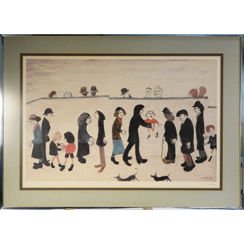 89 - LAURENCE STEPHEN LOWRY (1887-1976) ARTIST SIGNED COLOUR PRINT 'Man holding Child', Guild stamped 18