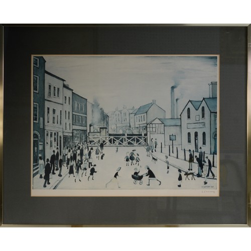 90 - LAURENCE STEPHEN LOWRY (1887-1976) ARTIST SIGNED COLOUR PRINT 'The Level Crossing (Burton on Trent)'... 