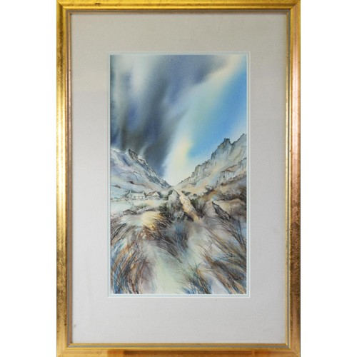 103 - GILLIAN MCDONALD (TWENTIETH/ TWENTY FIRST CENTURY) TWO WATERCOLOURS‘Mountain Pass Study’ Signed, tit... 