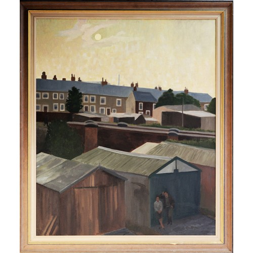 44 - ROGER HAMPSON (1925 - 1996) OIL PAINTING ON CANVAS Accrington Evening Signed lower right, titled and... 