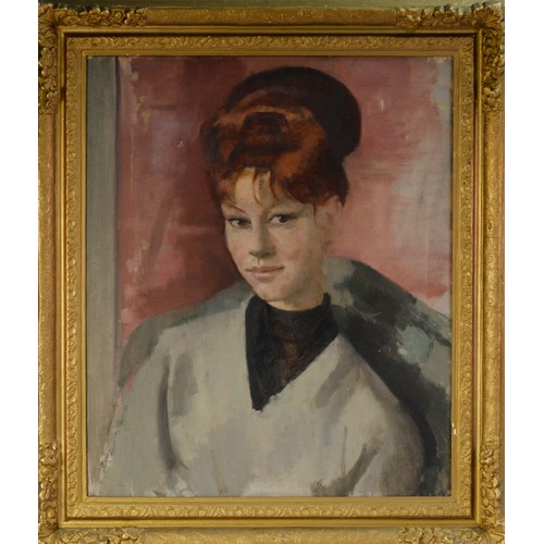 141 - HARRY RUTHERFORD (1903 - 1985) OIL PAINTING ON CANVAS Bust portrait of a young woman with beehive ha... 