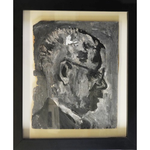 56 - LAWRENCE JAMES ISHERWOOD (1917-1988)MONOCHROME OIL ON BOARD Head Portrait of L.S. Lowry, facing Dext... 