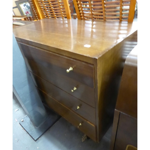 296 - WRIGHTON 1960S TEAK DRESSING TABLE WITH FRAMELESS MIRROR, THREE CENTRE DRAWERS AND END CUPBOARDS, ON... 