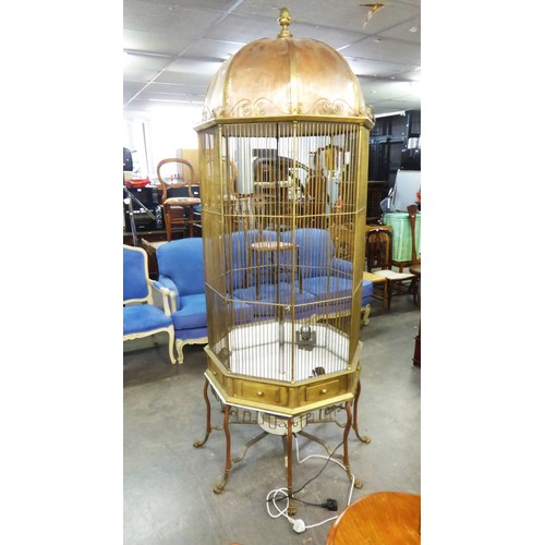 TWENTIETH CENTURY COPPER AND GILT BRASS LARGE FLOOR STANDING BIRD CAGE