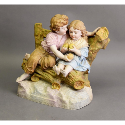 15 - ROBERTS & LEADBETTER TINTED BISQUE GROUP, 'SWEETS TO THE SWEET’ modelled as a young girl and boy... 