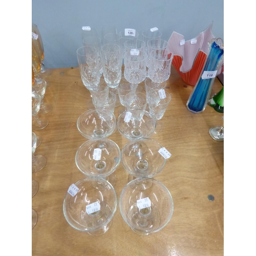 81A - THREE SETS OF SIX CUT GLASS STEM WINES AND A SET OF SIX SAUCER CHAMPAGNE GLASSES (24)