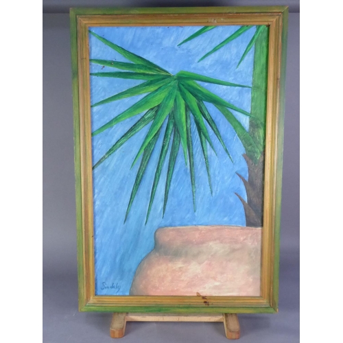 110 - SINDALY OIL PAINTING ON CANVAS Potted Palm Signed lower left 29in x 18in (74 x 46cm)... 