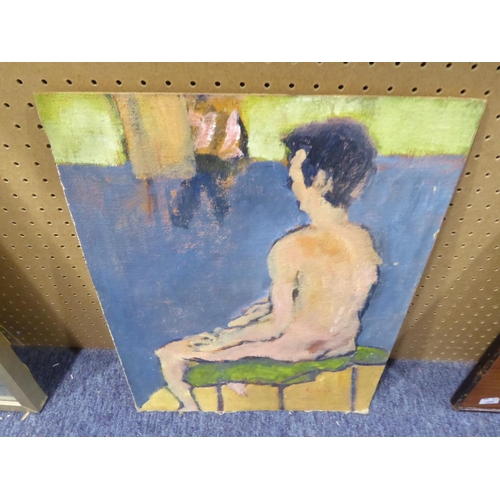 100 - HAROLD KOPEL (1915-1955) OIL ON BOARD Life Study- Seated Male Signed 17 ¾” x 13 ¾”, unframed... 