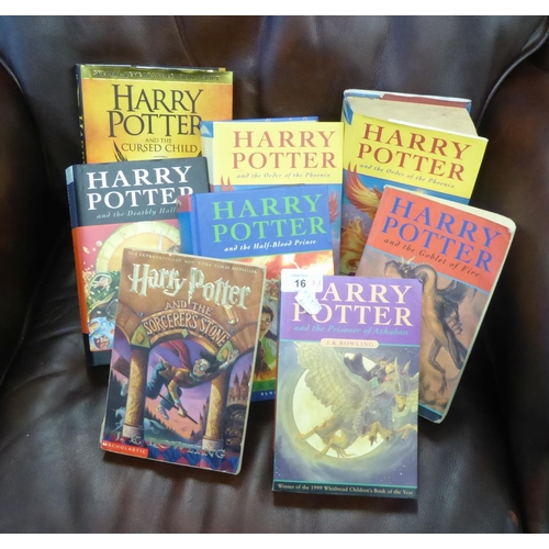 16 - EIGHT HARRY POTTER BOOKS TO INCLUDEGOBLET OF FIREPHILOSOPHERS STONE PRISONER OF AZKABANTHE HALF-BLOO... 