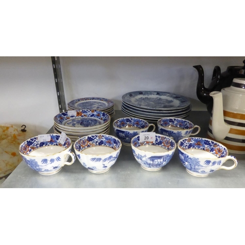 20 - AN 18 PIECE ROYAL WORCESTER PORCELAIN CHINOISERIE PATTERN BLUE AND WHITE TEA SERVICE, FOUR NINETEENT... 