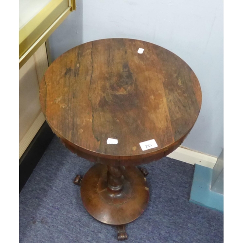 285 - NINETEENTH CENTURY ROSEWOOD OCCASIONAL TABLE, with circular top, shaped frieze, barley twist column ... 