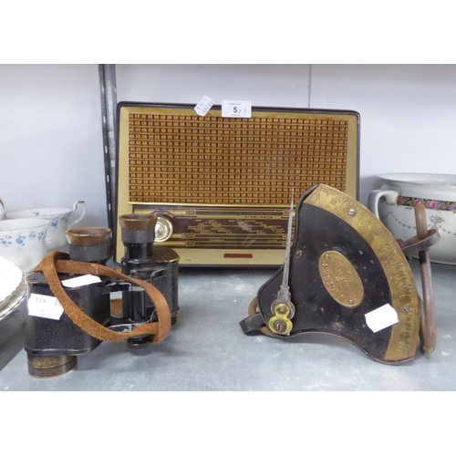 5 - OLD PHILLIPS RADIO, PAIR OF MILITARY STEREO 6 x 30 BINOCULARS, AND A SET SALTERS QUADRANT BALANCE SC... 