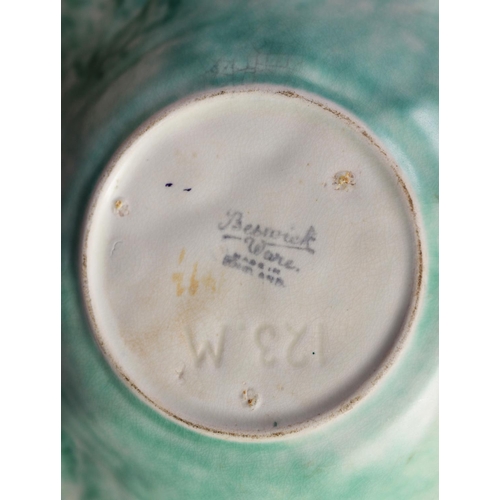 47 - FOUR PIECES OF 1930’s POTTERY, comprising: BESWICK WARE TWO HANDLED CYLINDRICAL VASE, (183), mottled... 