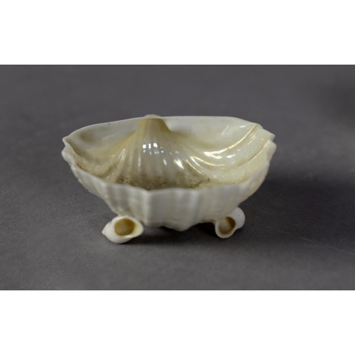 42 - PAIR OF BELLEEK EARLY TWENTIETH CENTURY LOZENGE SHAPE OPEN SALTS, yellow interior, 3 1/2