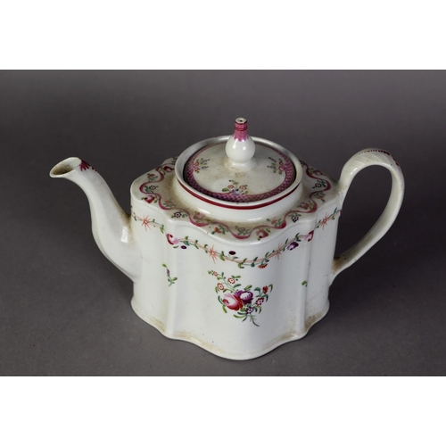 44 - LATE EIGHTEENTH/ EARLY NINETEENTH CENTURY NEW HALL PORCELAIN TEAPOT AND COVER, painted in colours wi... 