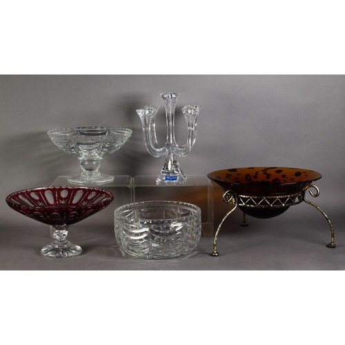 2 - MODERN BOXED VILLEROY & BOCH LEAD CRYSTAL FOUR BRANCH FIVE LIGHT CANDELABRUM, marked and with ap... 