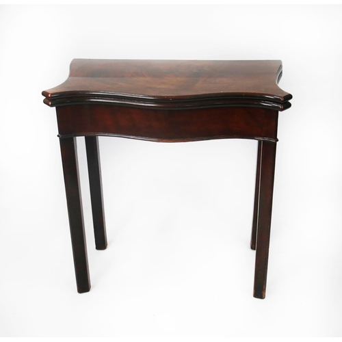 135 - WOLFE & O’MEARA LTD, MANCHESTER, ANTIQUE FIGURED MAHOGANY AND SERPENTINE FRONTED CARD TABLE, the... 