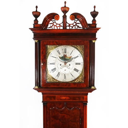 32 - GEORGE III INLAID FIGURED MAHOGANY CASED LONGCASE CLOCK WITH ROLLING MOONPHASE, SIGNED JN LEES, MIDD... 