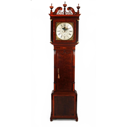 32 - GEORGE III INLAID FIGURED MAHOGANY CASED LONGCASE CLOCK WITH ROLLING MOONPHASE, SIGNED JN LEES, MIDD... 