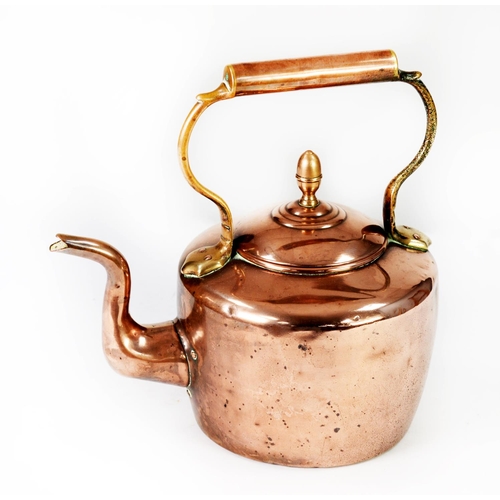 60 - VICTORIAN COPPER KETTLE, with brass handle and knop, 11 1/2