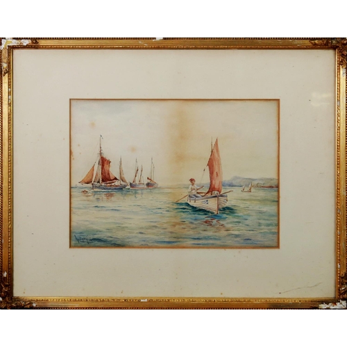 257 - W. BARKER (EARLY TWENTIETH CENTURY)PAIR OF WATERCOLOUR DRAWINGS Coastal scene, unloading the catch a... 