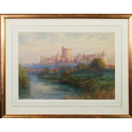 262 - EDWARD MILLS (NINETEENTH/ TWENTIETH CENTURY)PAIR OF WATERCOLOUR DRAWINGS‘Warwick Castle’ and ‘Windso... 