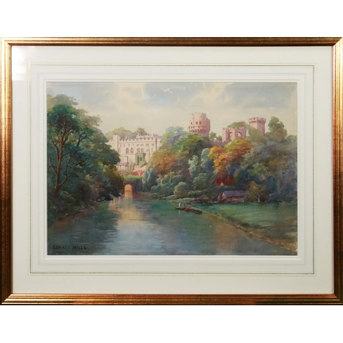 262 - EDWARD MILLS (NINETEENTH/ TWENTIETH CENTURY)PAIR OF WATERCOLOUR DRAWINGS‘Warwick Castle’ and ‘Windso... 