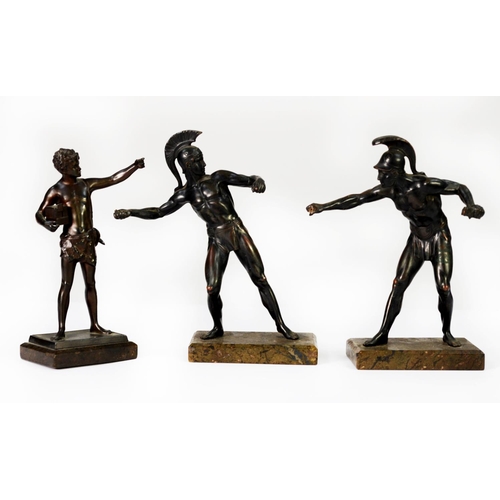 70 - EARLY 20th CENTURY DARK PATINATED BRONZE CLASSICAL FIGURE OF A BOY standing releasing a bird from a ... 