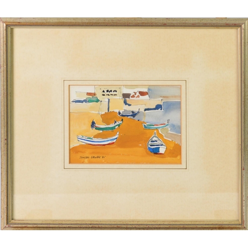 268 - SINCLAIRE GAULDIE CBE (1918 - 1996) PEN AND WATERCOLOUR DRAWING Beached Boats, Cascais Signed lower ... 