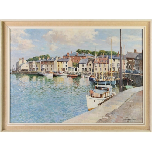 243 - WALTER LAMBERT BELL (1904-1983)OIL ON BOARD'Weymouth Harbour'Signed W. Lambert Bell lower right and ... 