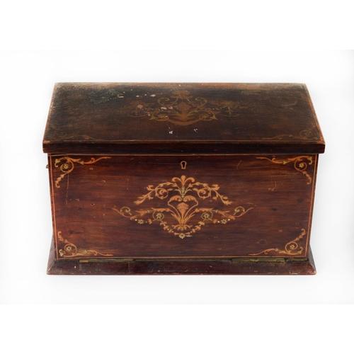 57 - LATE VICTORIAN SHERATON REVIVAL INLAID MAHOGANY STATIONERY BOX, well fitted interior with inkwell, t... 